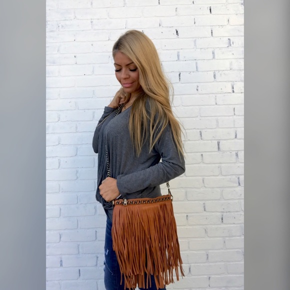 ✨NEW! Fringe cross body bag faux leather camel - Picture 2 of 5